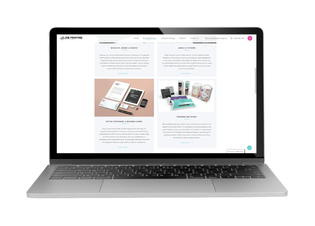 High-quality printing service showcased on a modern laptop screen for business branding and digital marketing.