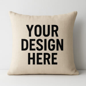 Customisable beige pillow for personalised home decor and interior design projects.