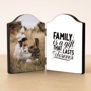 Family photo frame with inspirational quote about family love and bond.